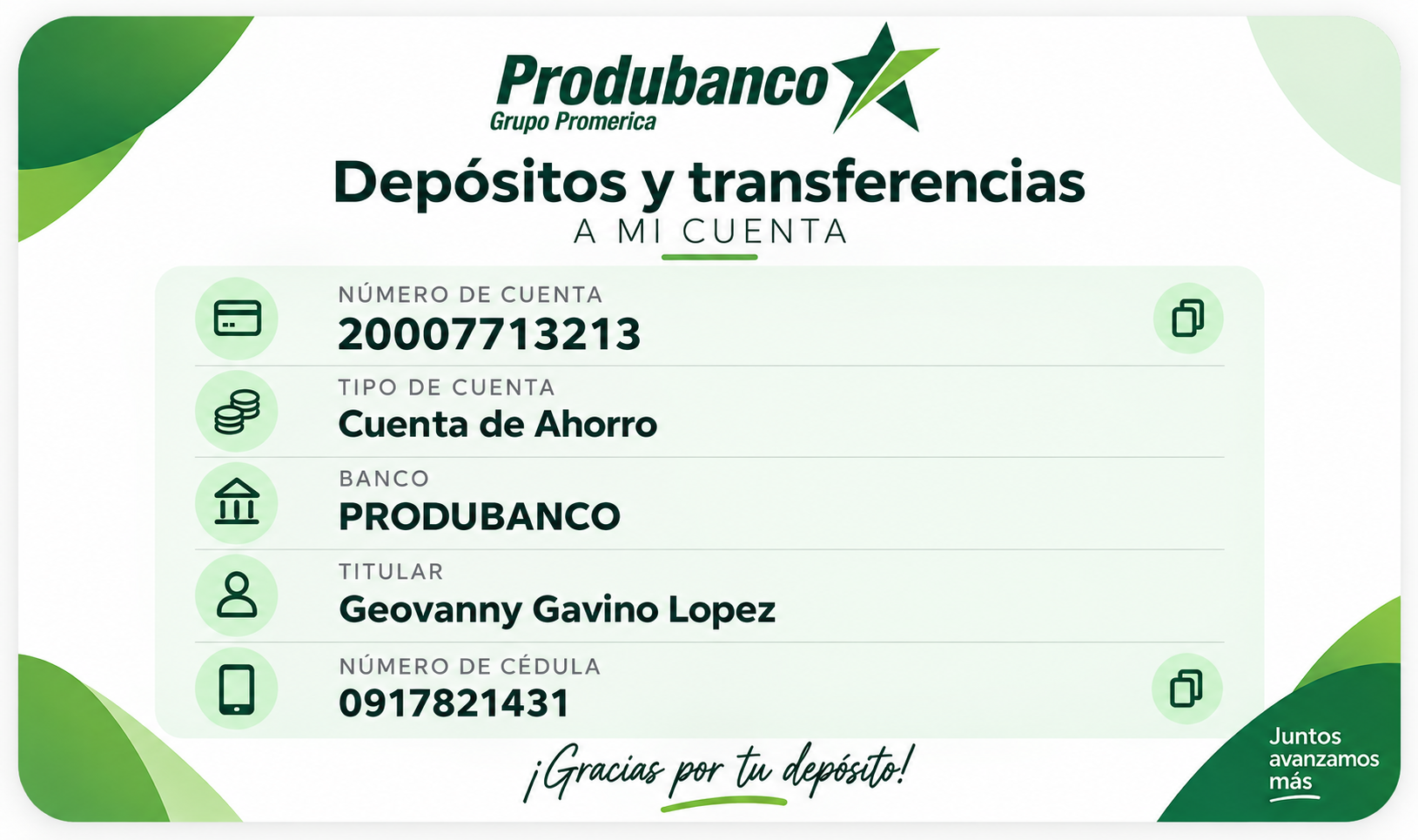Datos de cuenta Produbanco